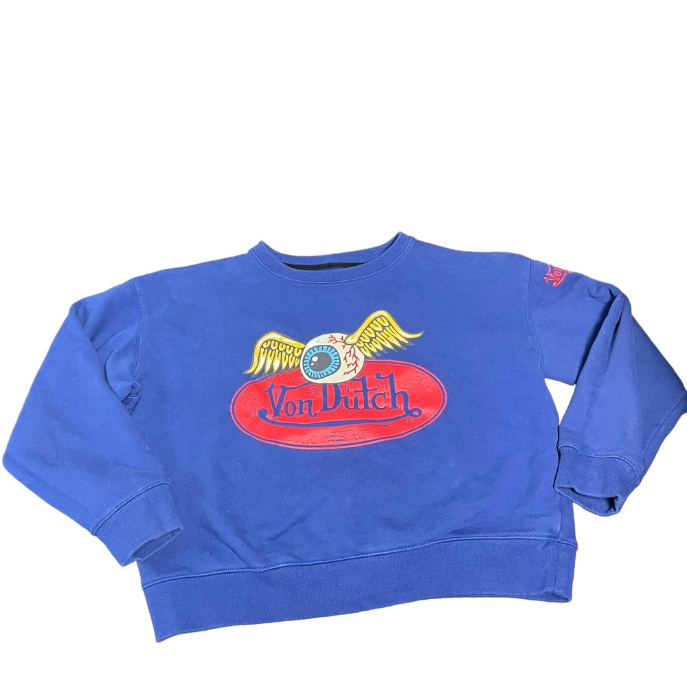 Von Dutch Thick Pullover Blue Sweater Sweatshirt Womens Medium Y2K 2000s Vintage